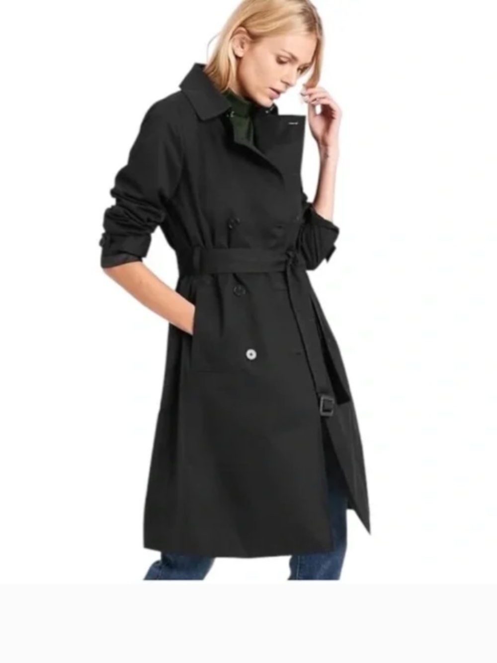 Banana Republic Black Classic Trench Coat M Double Breasted Lined Minimalist